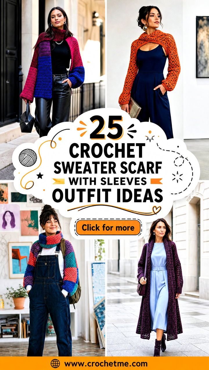 25 crochet sweater scarf with sleeves outfit ideas - 25 crochet sweater scarf with sleeves outfit ideas