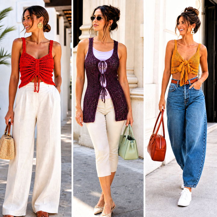 25 Crochet Tie Tank Top Outfit Ideas for Chic Summer Style