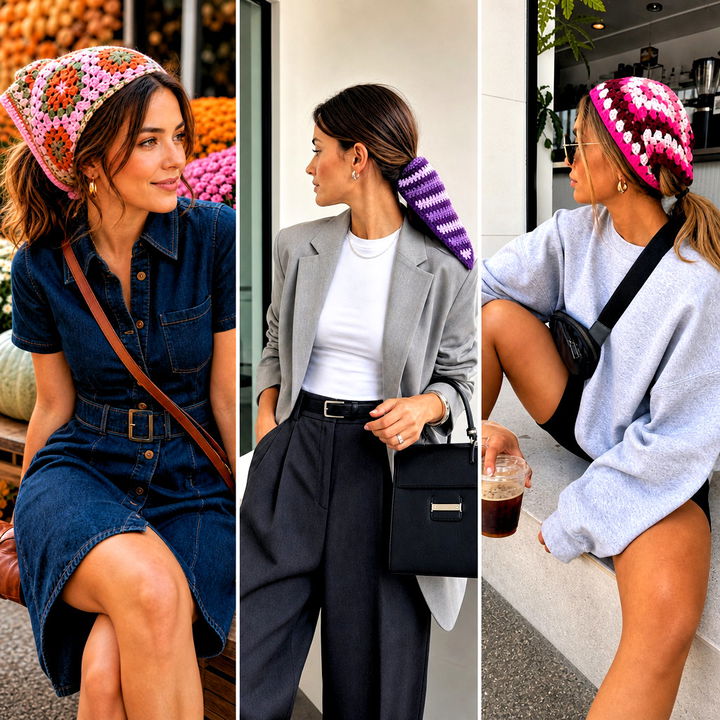 25 Crochet Triangle Hair Scarf Outfit Ideas for Boho Days