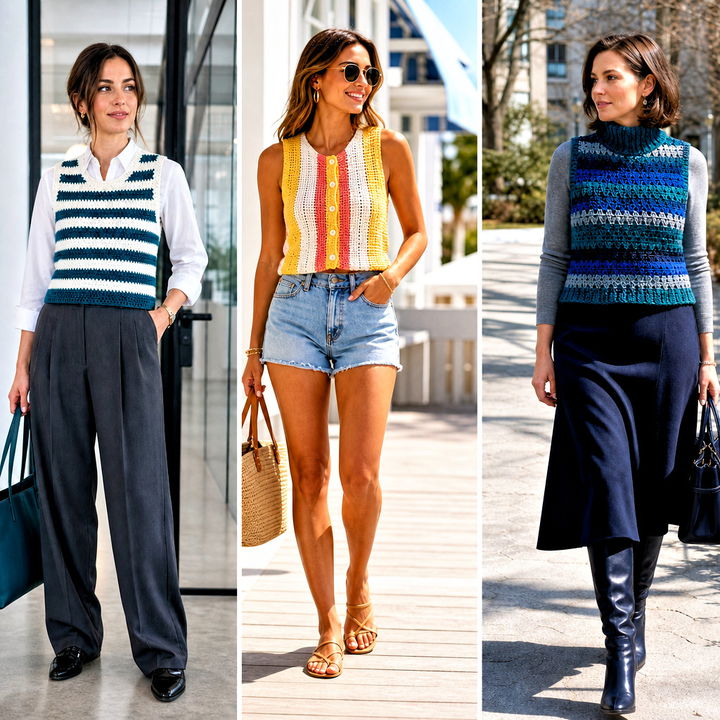 25 Crochet Vest Stripes Outfit Ideas for Modern Layering