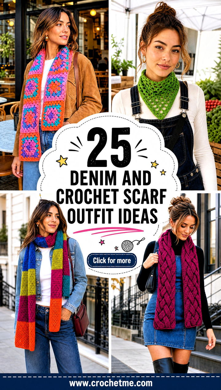 25 denim and crochet scarf outfit ideas - 25 denim and crochet scarf outfit ideas