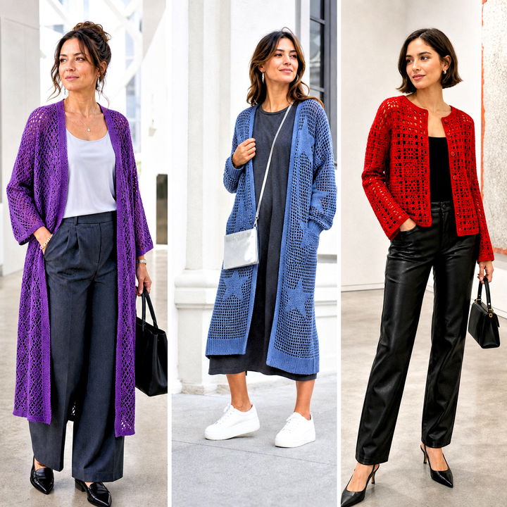 25 Filet Crochet Cardigan Outfit Ideas for Breezy Layers