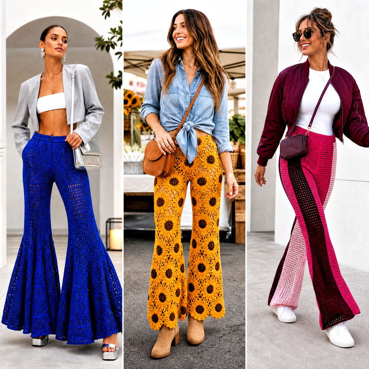 25 Flare Crochet Pants Outfit Ideas for Retro Festival Style