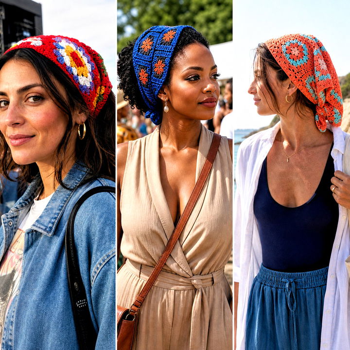25 Granny Square Hair Scarf Outfit Ideas for Sunny Days