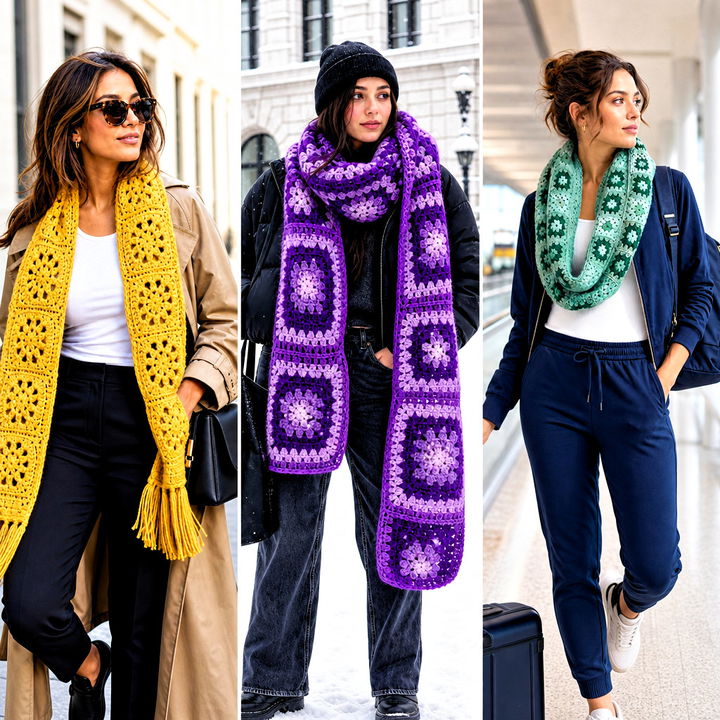 25 Granny Square Scarves Outfit Ideas for Cozy Layering