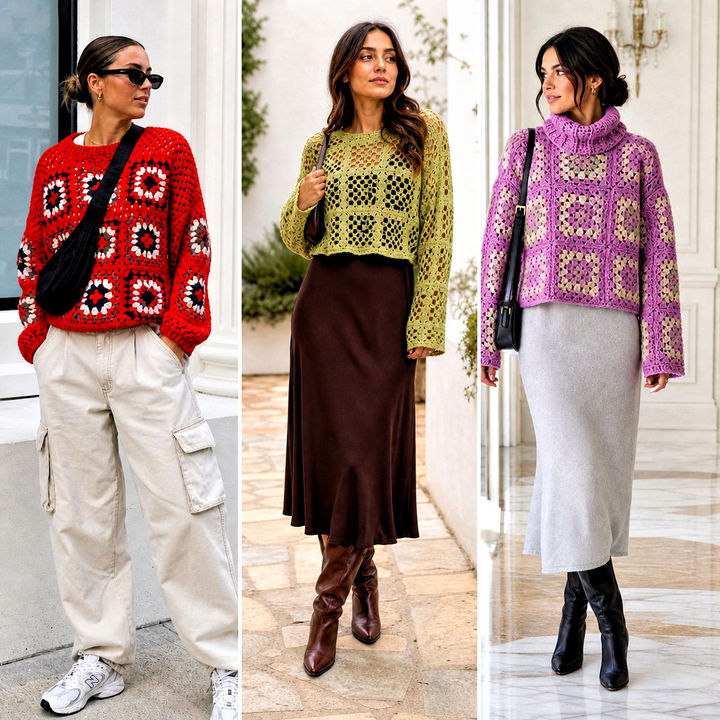 25 Granny Square Stitch Sweater Outfit Ideas for Cozy Days