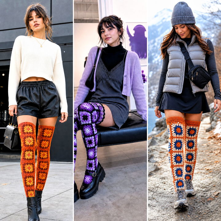 25 Granny Square Thigh High Socks Outfit Ideas for Bold Looks
