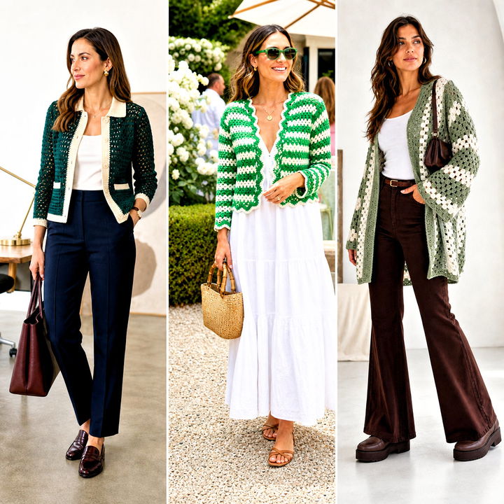 25 Green and White Crochet Cardigan Outfit Ideas for Spring