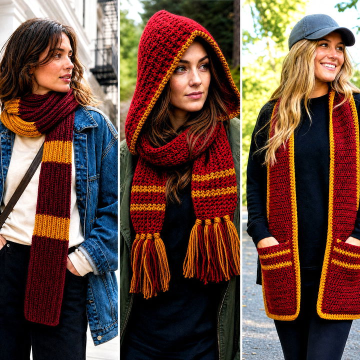 25 Gryffindor Crochet Scarf Outfit Ideas for Potter Fans