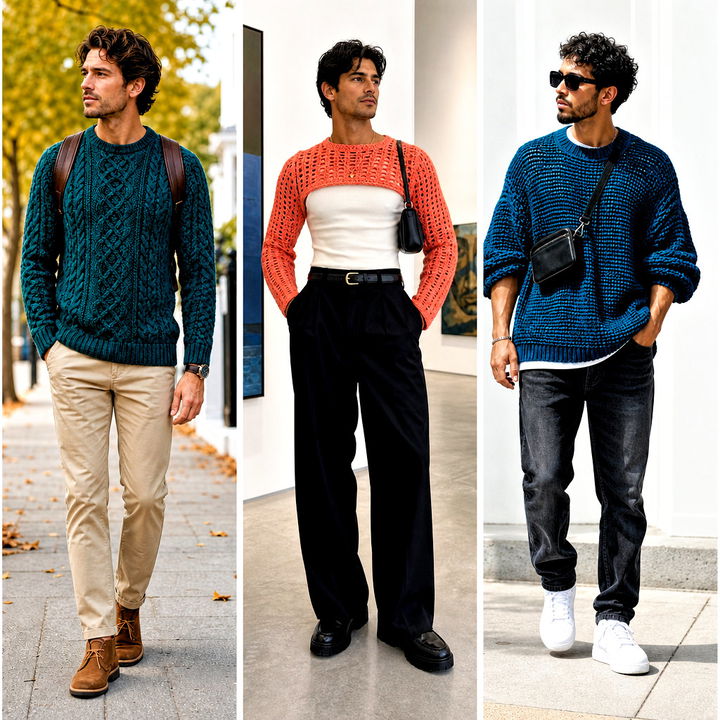 25 Mens Crochet Jumper Outfit Ideas for Modern Layered Style