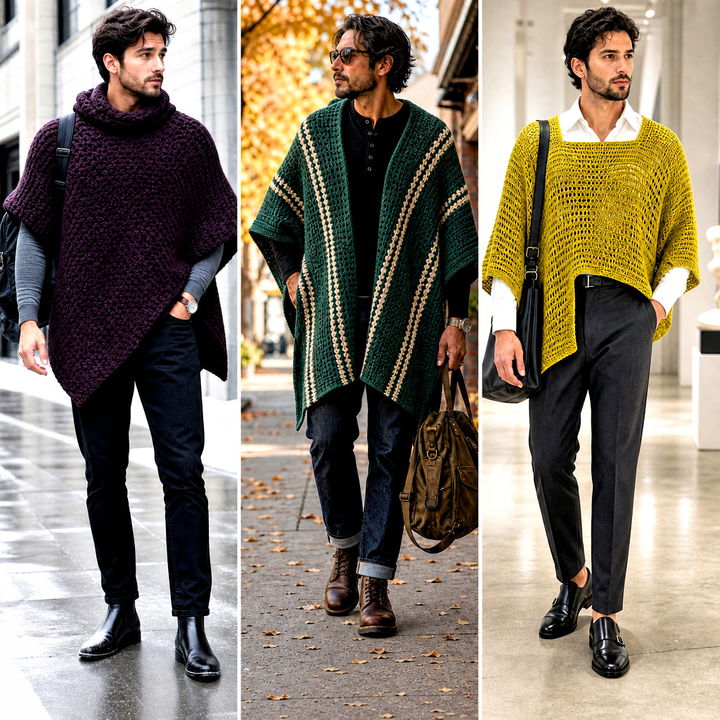 25 Mens Crochet Poncho Outfit Ideas for Bold Layered Looks
