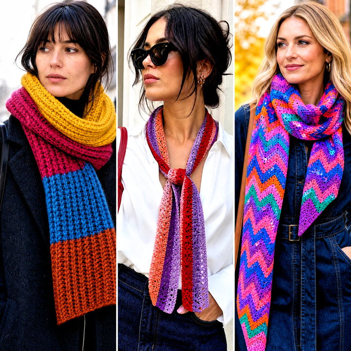 25 Multi Colored Crochet Scarf Outfit Ideas for Bold Styling