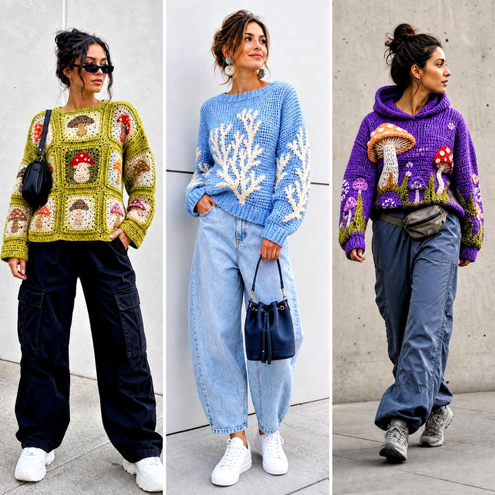 25 Mushroom Crochet Sweater Outfit Ideas for Cozy Forest Style