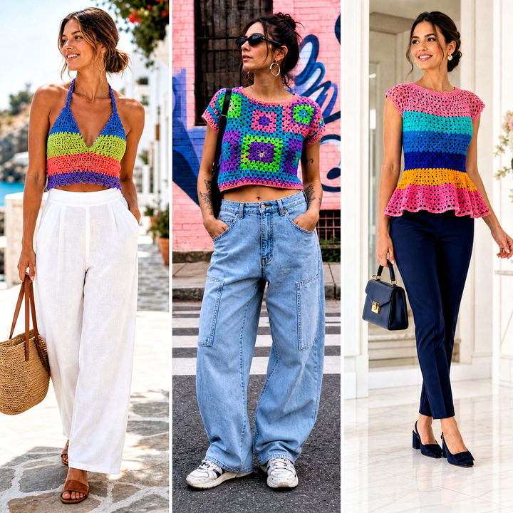 25 Rainbow Crochet Top Outfit Ideas for Bold Summer Style