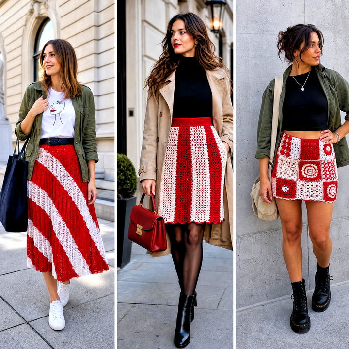 25 Red and White Crochet Skirt Outfit Ideas for Sunny Days