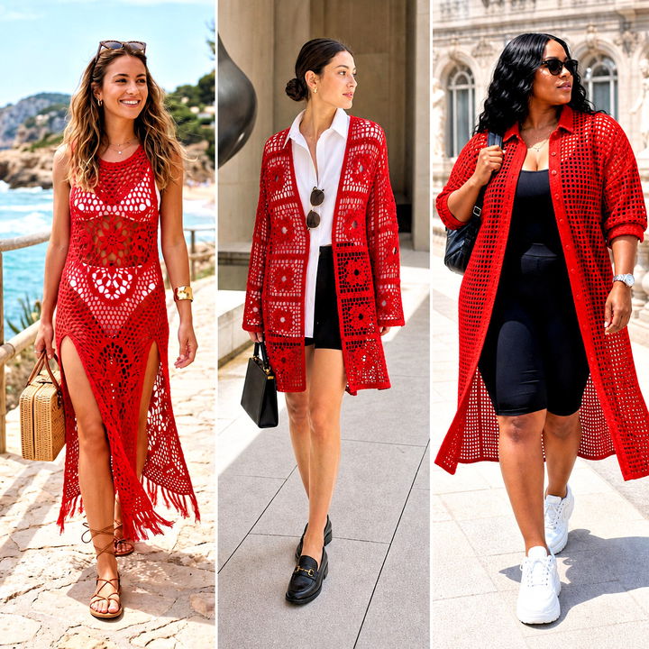 25 Red Crochet Cover Up Outfit Ideas for Chic Beach Days
