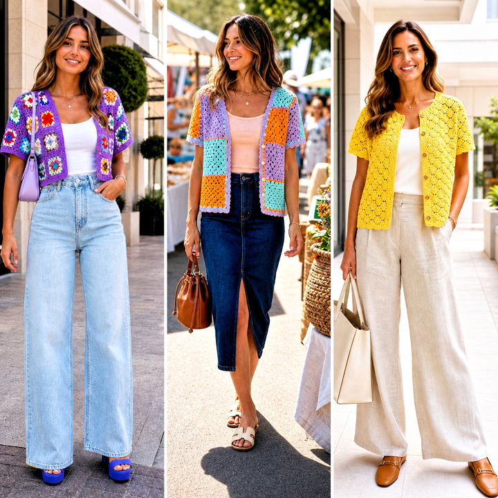 25 short sleeve summer crochet cardigan outfit ideas