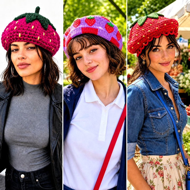 25 Strawberry Crochet Beret Outfit Ideas for Cute Winter Looks