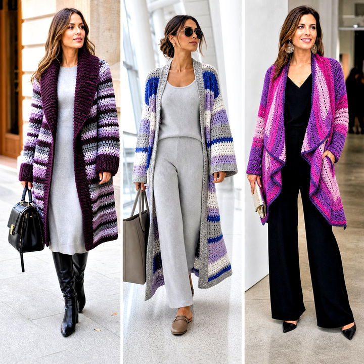 25 Striped Crochet Cardigan Outfit Ideas for Cozy Fall Layering