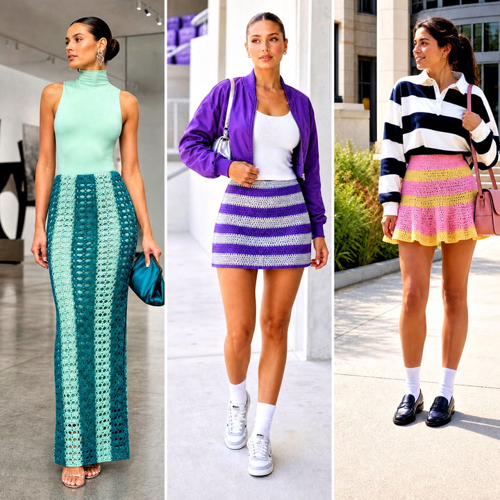 25 Striped Crochet Skirt Outfit Ideas for Playful Summer Looks