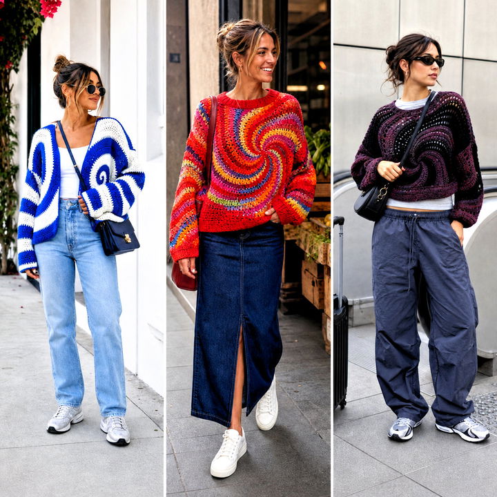 25 Swirl Crochet Sweater Outfit Ideas for Playful Winter Style