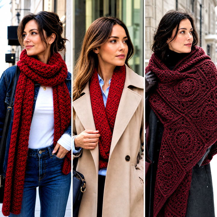25 Taylor Swift Red Crochet Scarf Outfit Ideas for Fall Fans