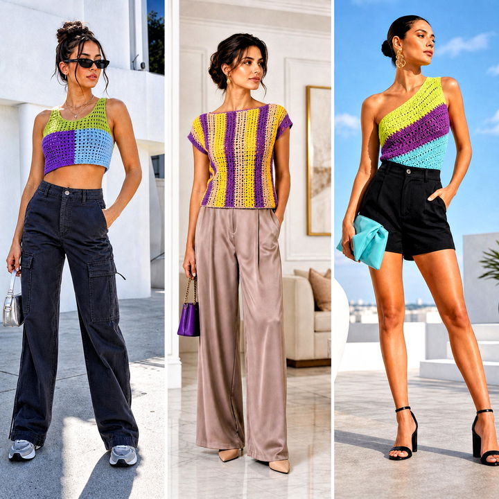 25 Three Color Crochet Top Outfit Ideas for Bold Summer Style