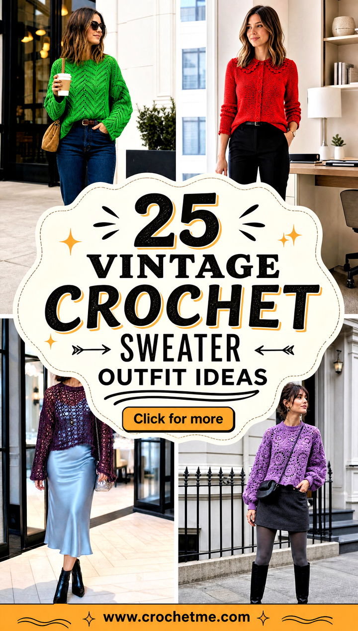 25 vintage crochet sweater outfit ideas - 25 vintage crochet sweater outfit ideas