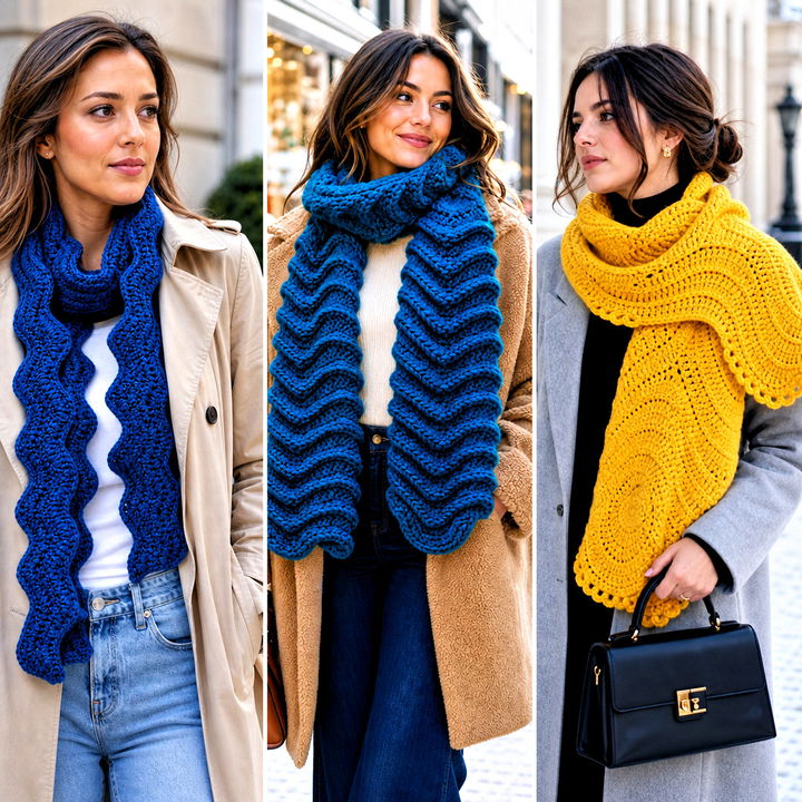25 Wavy Crochet Scarf Outfit Ideas for Playful Layered Looks
