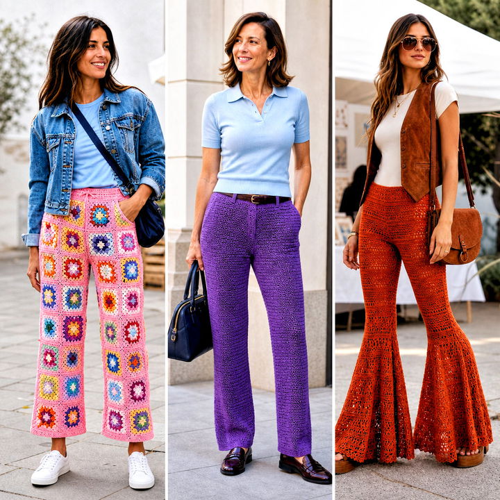 25 Women Crocheted Pants Outfit Ideas for Bold Boho Style