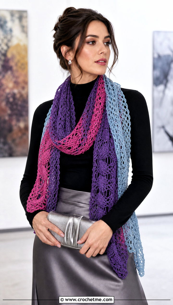 Color Lace Mesh Crochet Scarf With Satin Skirt - 25 3 Color Crochet Scarf outfit ideas