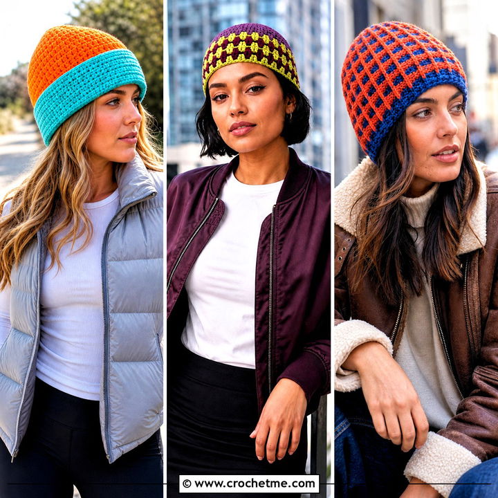 30 2 Color Crochet Beanie Hat Outfit Ideas for Winter Style