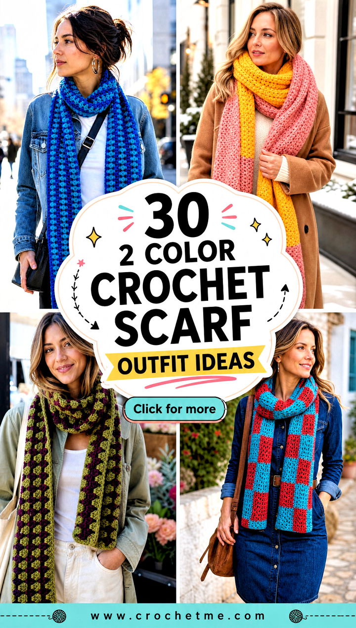 30 2 color crochet scarf outfit ideas - 30 2 color crochet scarf outfit ideas