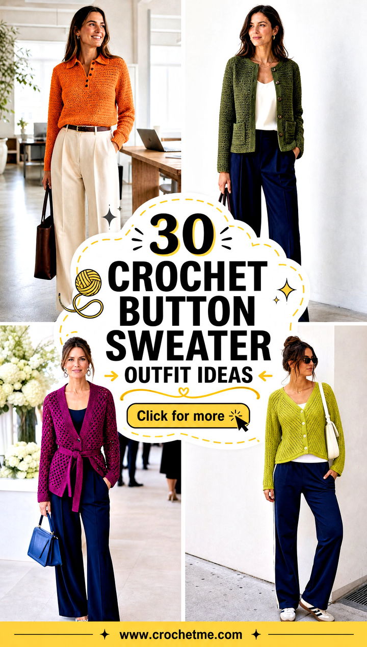 30 Crochet Button Sweater outfit ideas - 30 Crochet Button Sweater outfit ideas