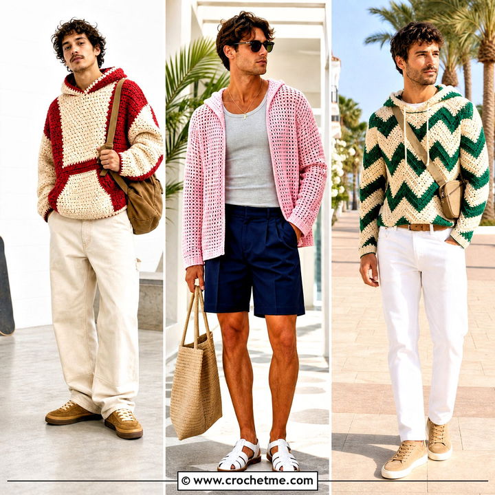 30 Crochet Hoodies for Men Outfit Ideas for Modern Street Style