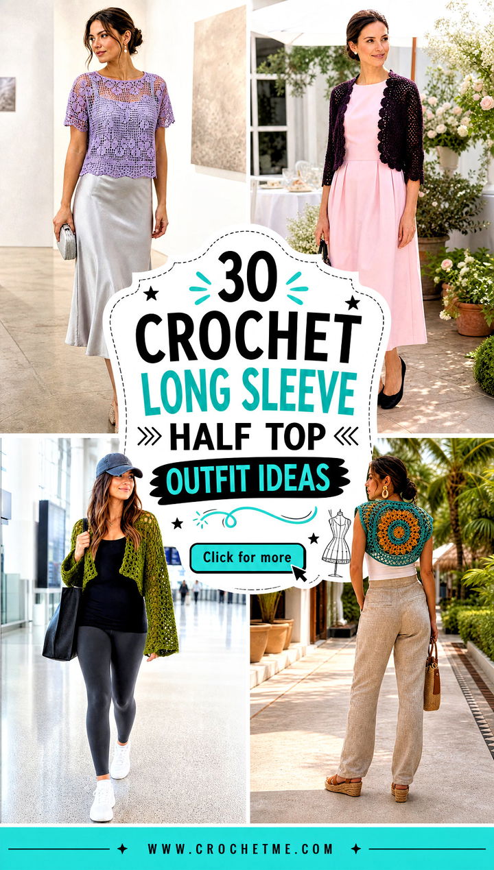 30 Crochet Long Sleeve Half Top outfit ideas - 30 Crochet Long Sleeve Half Top outfit ideas