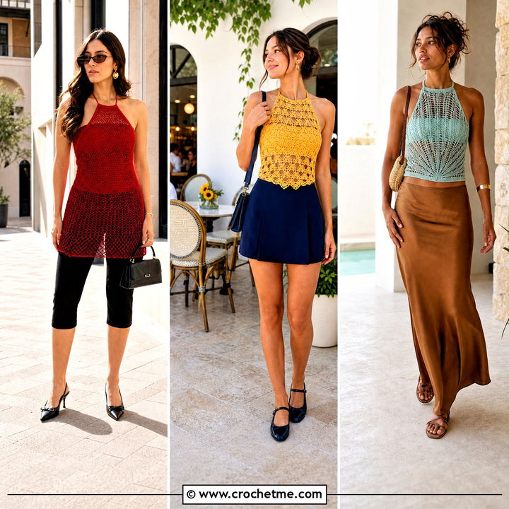 30 Crochet Mesh Halter Top Outfit Ideas for Chic Summer Looks