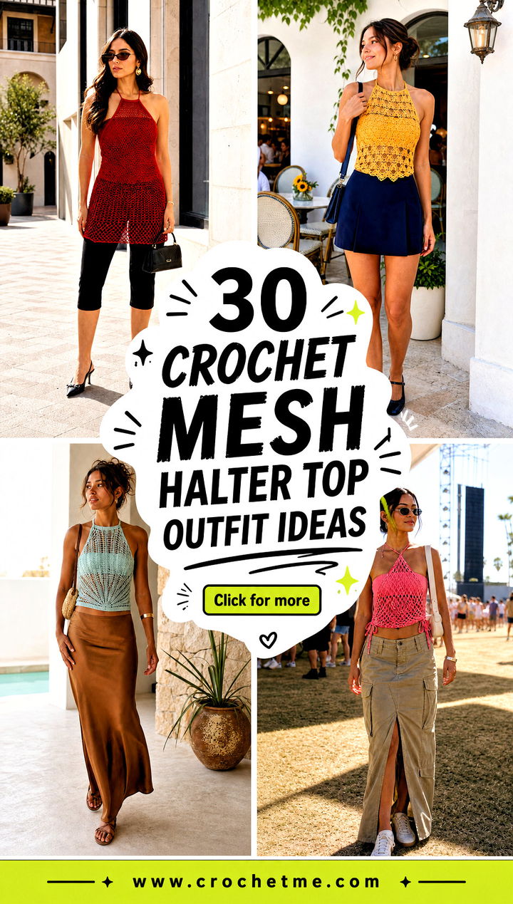 30 Crochet Mesh Halter Top outfit ideas - 30 Crochet Mesh Halter Top outfit ideas
