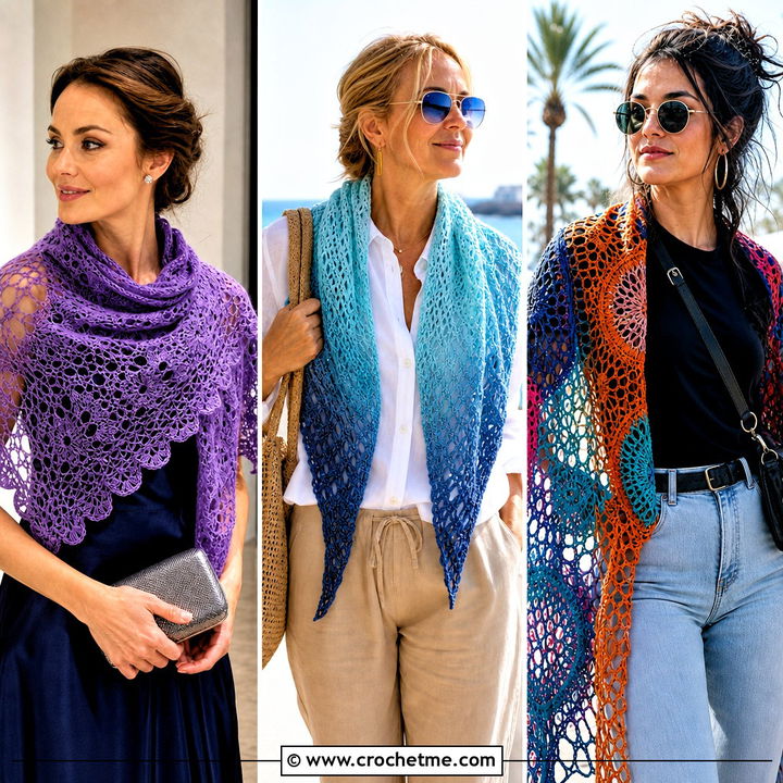 30 Crochet Mesh Triangle Shawl Outfit Ideas for Elegant Layers