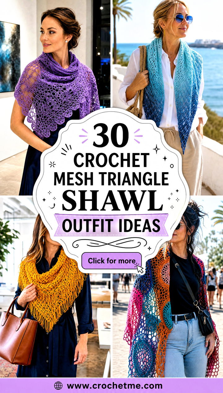 30 Crochet Mesh Triangle Shawl outfit ideas - 30 Crochet Mesh Triangle Shawl outfit ideas
