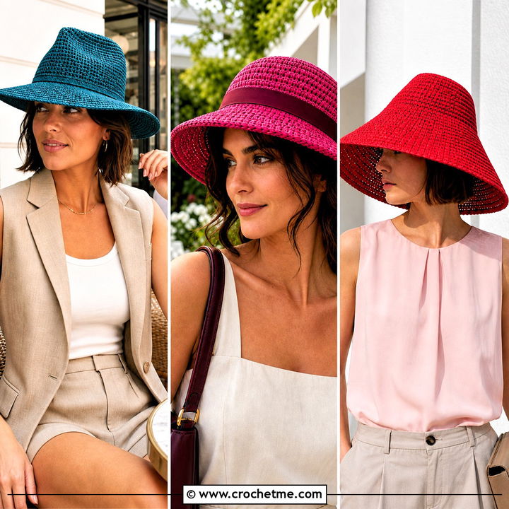 30 Crochet Raffia Sun Hat Outfit Ideas for Breezy Summer Style