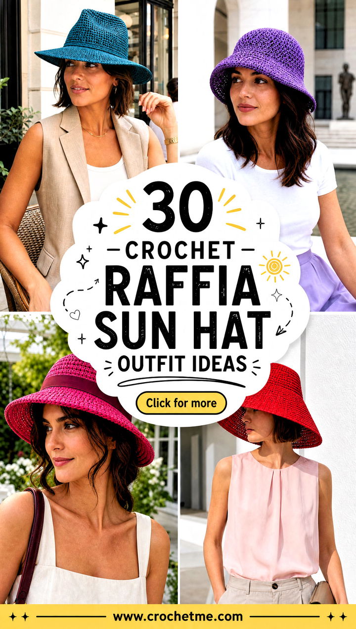 30 Crochet Raffia Sun Hat outfit ideas - 30 Crochet Raffia Sun Hat outfit ideas