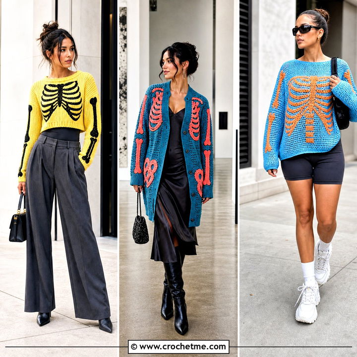30 Crochet Skeleton Sweater Outfit Ideas for Spooky Style