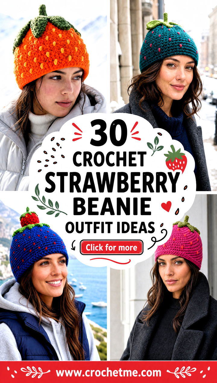 30 Crochet Strawberry Beanie outfit ideas - 30 Crochet Strawberry Beanie outfit ideas