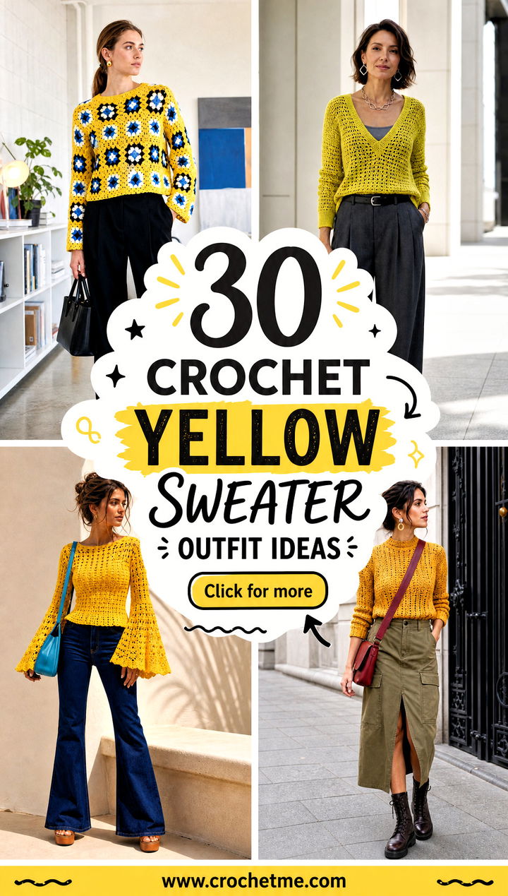 30 Crochet Yellow Sweater outfit ideas - 30 Crochet Yellow Sweater outfit ideas
