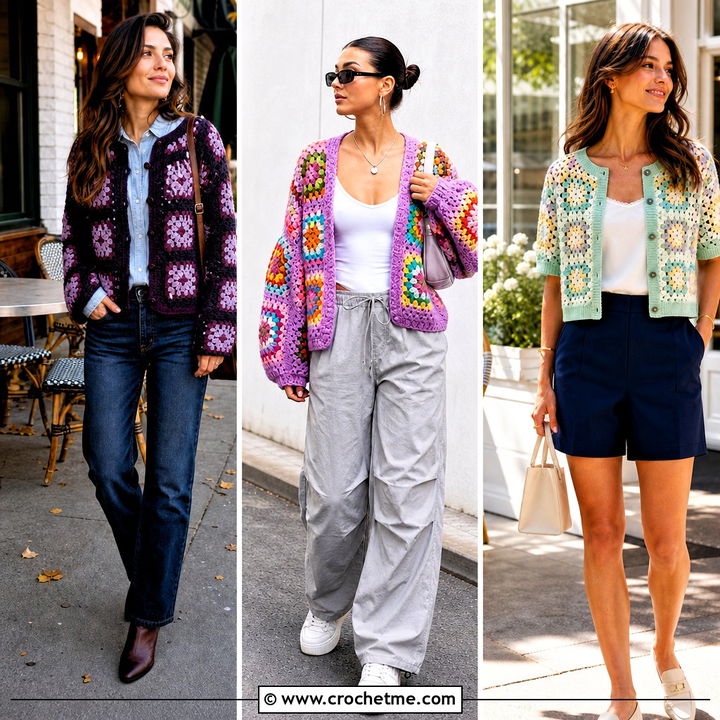 30 Granny Square Patchwork Cardigan Outfit Ideas for Cozy Fall