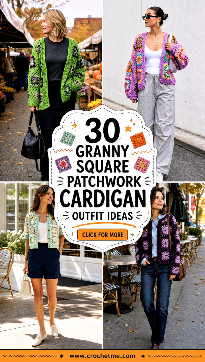 30 Granny Square Patchwork Cardigan outfit ideas - 30 Granny Square Patchwork Cardigan outfit ideas