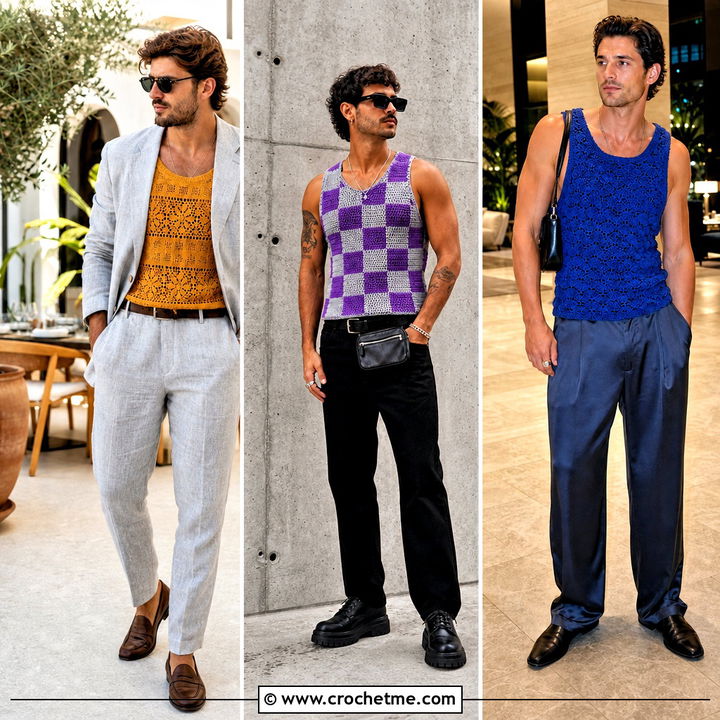 30 Mens Crochet Tank Top Outfit Ideas for Fresh Summer Style