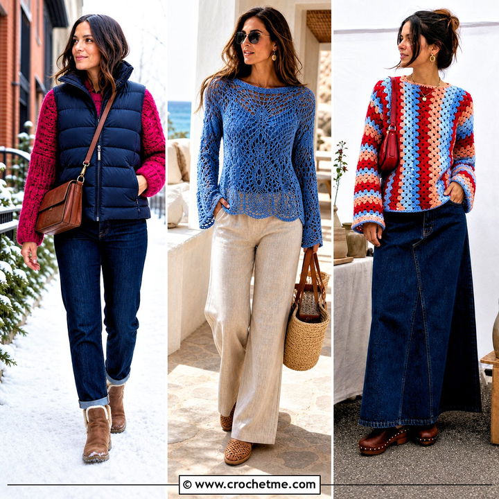 30 One Panel Crochet Sweater outfit ideas