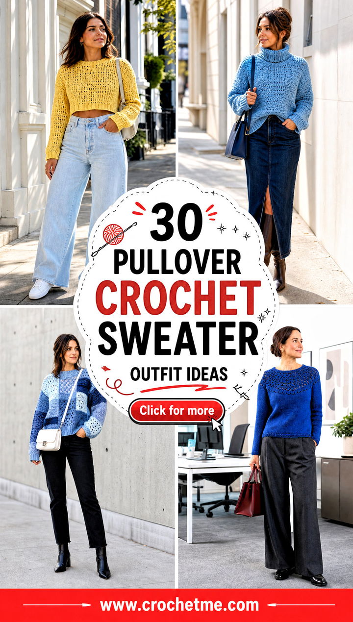30 Pullover Crochet Sweater outfit ideas - 30 Pullover Crochet Sweater outfit ideas